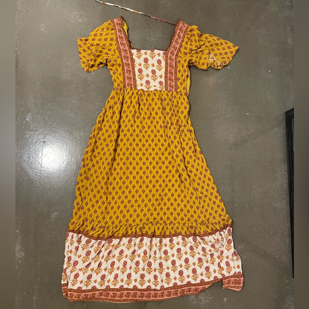 Yellow floral midi dress